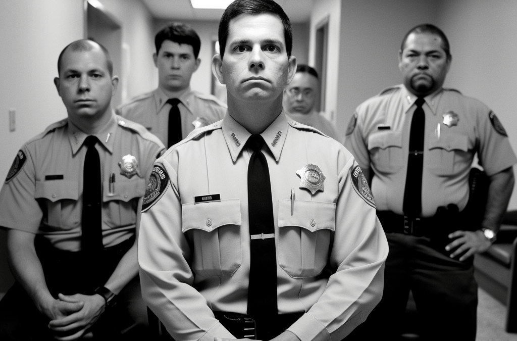 An evocative photograph captures the essence of a lawsuit alleging misconduct by six Caucasian sheriff's deputies in Mississippi. The image symbolizes the breach of trust through a closed body camera. Taken with a film camera and prime lens, the photograph exudes a documentary-style atmosphere, highlighting the urgency of addressing racial injustice. The stark contrast of light and shadows intensifies the gravity of the situation, calling for accountability and change.