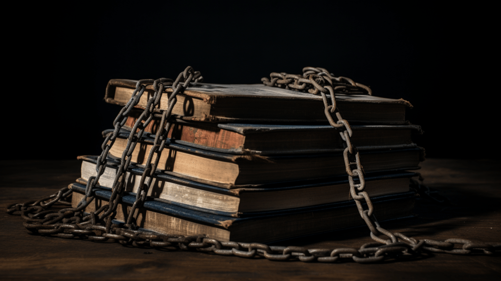 A compelling image juxtaposing an old history textbook and broken shackles, spotlighting the urgency to correct sanitized narratives about slavery in education.